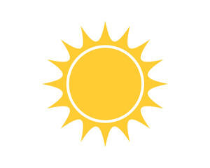 A simple, bright yellow sun icon on a white background. Represents warmth, energy, summer, and happiness. Versatile for weather forecasts, travel, and positive themes.