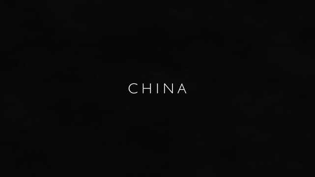 Animation text CHINA in black background with atmospheric smoke