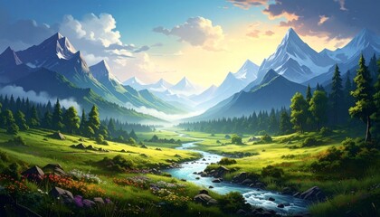 Serene Mountain Valley Landscape Breathtaking Nature Scenery