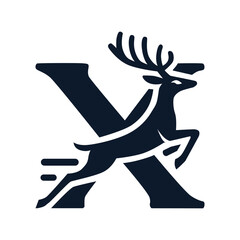 Deer leaping over letter X logo