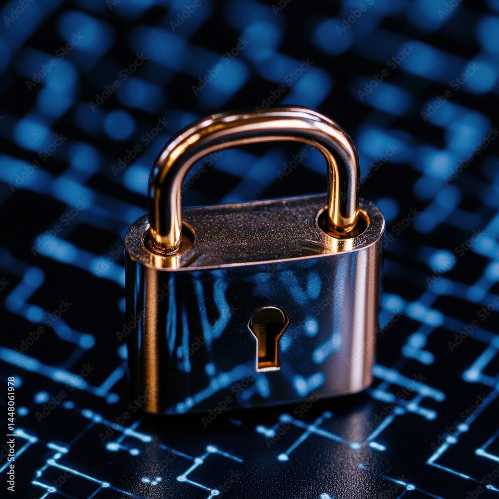 Poster a secure padlock resting on a sleek computer keyboard symbolizing digital security and protection
