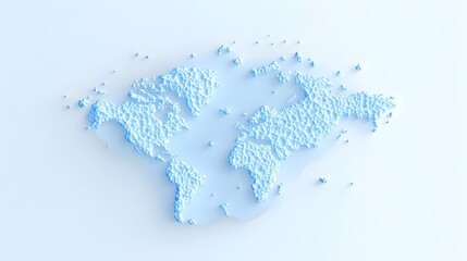 A textured, light-blue world map rendered in a minimalist, 3D style, subtly raised from a pale background