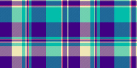 Vibrant teal, purple, and cream plaid pattern.  Perfect for textile design, fashion, websites, or any project needing a bold, geometric texture.