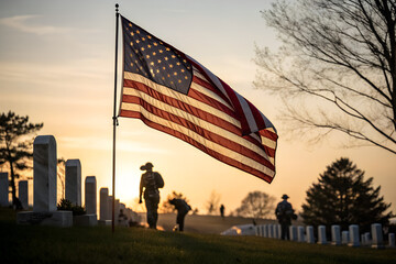 Naklejka premium american flag on the cemetery