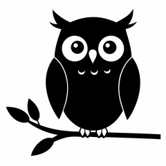 Owl on branch white Background