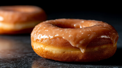 Delicious glazed donuts sweet treat bakery pastry food photography closeup brown sugar dessert tasty cake baked 