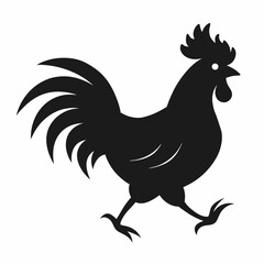 Rooster chicken running silhouette vector  on white background