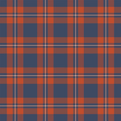 Obraz premium Classic plaid pattern featuring interweaving lines in navy blue and warm orange hues. Seamless, adaptable design for backgrounds, textiles, or digital applications.