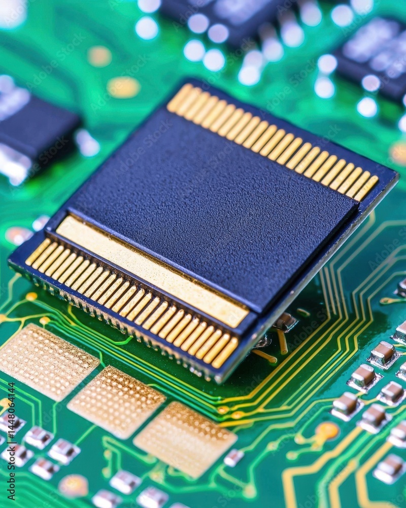 Poster close-up view of a micro processor with intricate details showcasing advanced technology and design