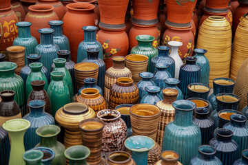 Obraz premium Colorful vases for sale at Vietnam flower market