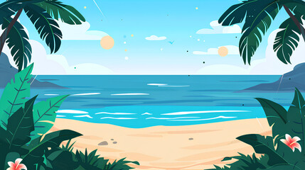 Fototapeta premium Morning view on the beach, two trees in the foreground