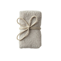 Rolled Beige Bath Towel Tied with Jute Twine
