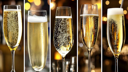 Sparkling wine glasses celebration party bar background; drinks menu