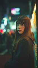 街の背景と美女のポートレート