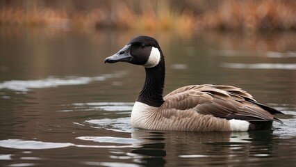 "Canada Goose Floating on Water – Majestic Wild Waterfowl Bird"