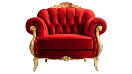 Opulent Red Velvet Armchair with Golden Accents - Luxurious Furniture Design