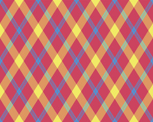 Argyle pattern of geometric rhombus. Harlequin check wallpaper design. Classic diamond shaped textile material for web background, print fabric clothing, sweater, wrapping paper, gift card, invitation