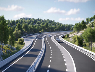 Naklejka premium Futuristic AI-driven smart roads and highways featuring autonomous vehicles, intelligent traffic systems, and IoT connectivity. Perfect for technology, transportation, and future mobility concepts.