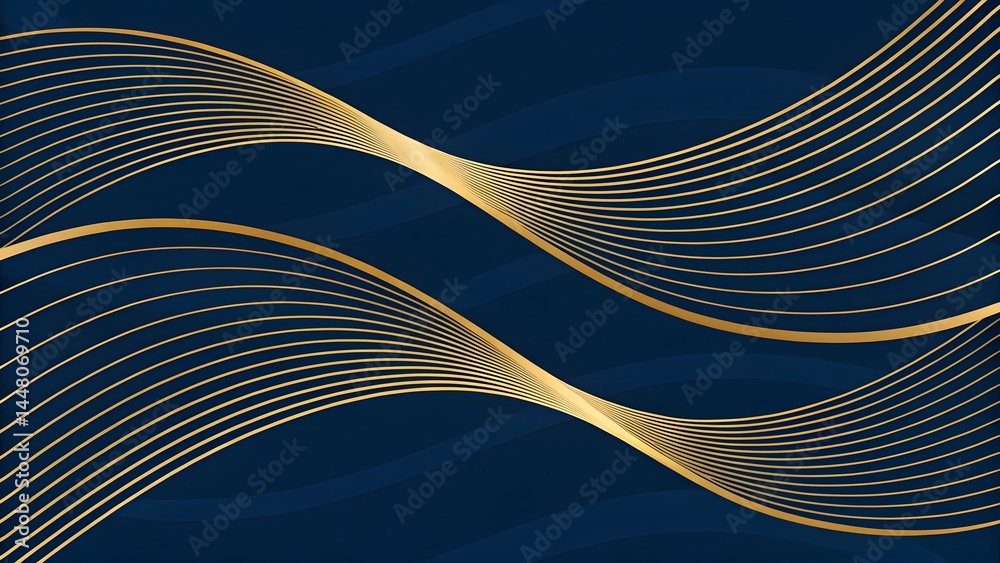 Poster abstract dark blue background with golden wavy lines creating a modern and elegant design element