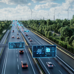 Futuristic AI-driven smart roads and highways featuring autonomous vehicles, intelligent traffic systems, and IoT connectivity. Perfect for technology, transportation, and future mobility concepts.