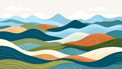 Serene Mountain Landscape Abstract Illustration of Rolling Hills and Peaks