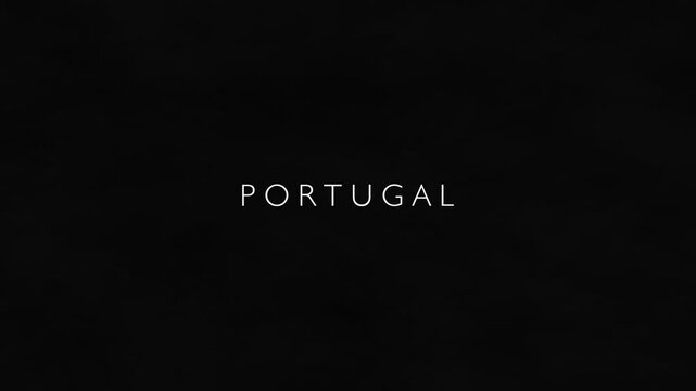 Animation text PORTUGAL in black background with atmospheric smoke