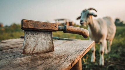 Goat Farm Animal Axe Rustic Wood Texture