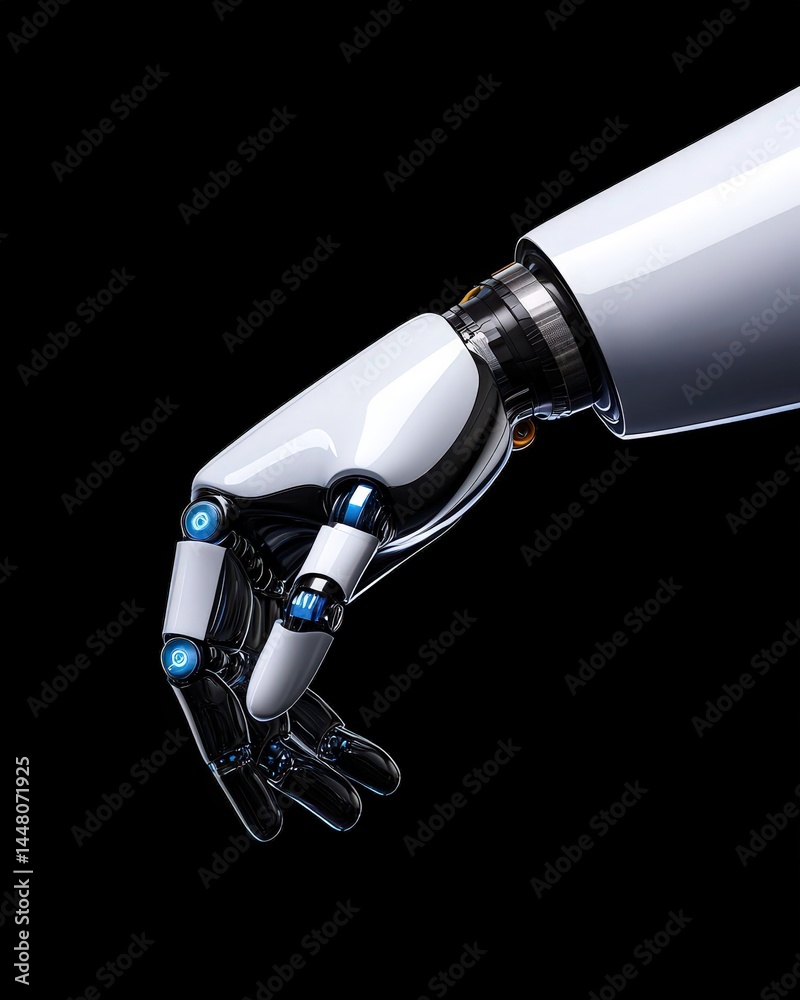 Poster a robot holding a cell phone in a modern setting representing the intersection of technology and hum