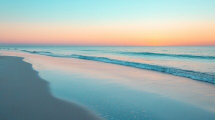 Fototapeta premium Beach at sunset with gentle waves and pastel skies