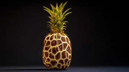 Obraz premium Artistic decorated pineapple with giraffe pattern on dark background tropical fruit still life photography image 