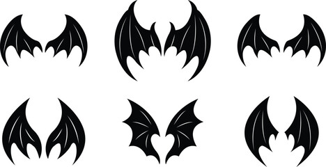 Devil and Bat Wings Silhouette Set – Black Gothic Fantasy Vector Icons