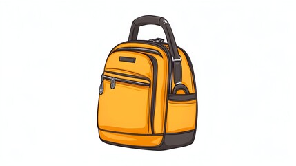 A small, mustard-yellow backpack with dark brown accents, multiple zippered pockets, and a top handle