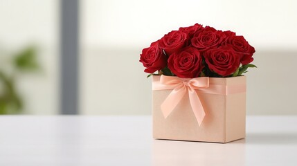 Romantic Red Roses in a Peach Gift Box Perfect for Valentine's Day or Anniversary