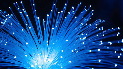 Fiber Optics Glowing Blue Light for High Speed Connection