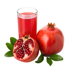Pomegranate juice and fruit isolated on transparent background