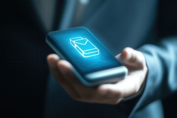 Business professional holding a smartphone displaying a car icon, symbolizing innovation