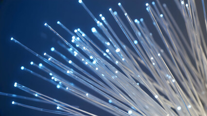 Illuminated Fiber Optics Glowing with Blue Light on Dark Background