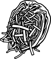 Stylized Black And White Illustration Of Shredded Cabbage With Crispy Noodles Ornamentation