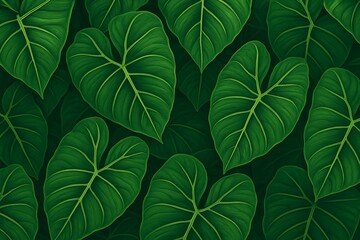 Seamless Tropical Green Leaf Pattern with Heart-Shaped Foliage