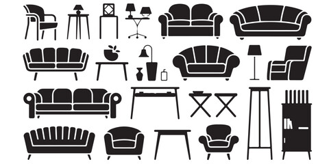 set of black vector various style furniture silhouettes