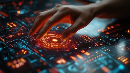 Futuristic Technology Interface Hand Interacting with Holographic Display