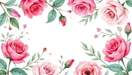 Delicate watercolor roses & leaves, repeating seamlessly , soft, background, leaves