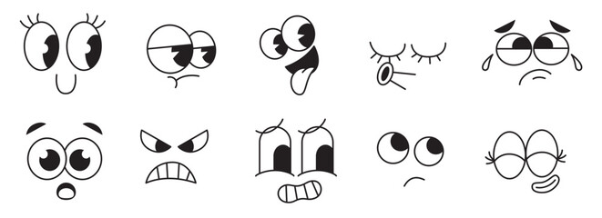 y2k expression character. retro vintage cartoon face bundle