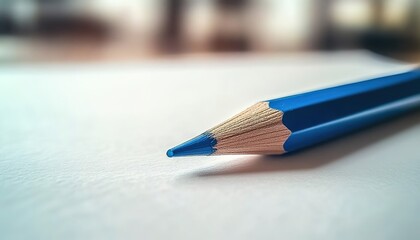 Close-up of sharp blue pencil on light-textured surface