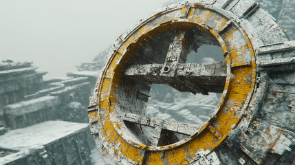 Obraz premium Ancient ruined structure with yellow details