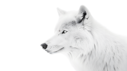 Majestic White Polar Wolf Close Up on White Background