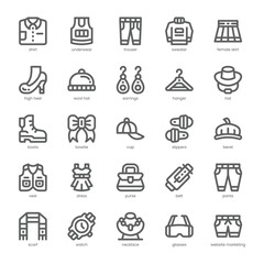 Fashion Apparel Icon pack for your website, mobile, presentation, and logo design. Fashion Apparel Icon outline design. Vector graphics illustration and editable stroke.