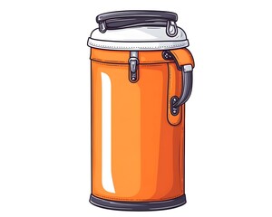 Orange cylindrical insulated container with carrying handle and lid