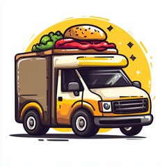 Food truck selling delicious burgers with fresh toppings in a vibrant urban setting during the daytime