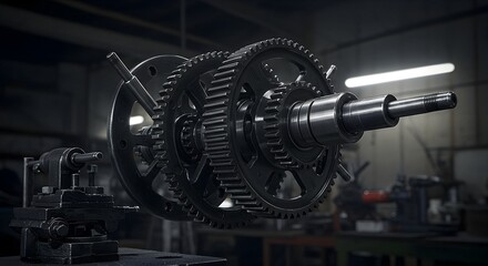 Gears Mechanism Assembly with Steel Shaft in Workshop